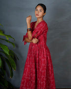 Saanjhika Red Hand Block Printed Dress-MYA