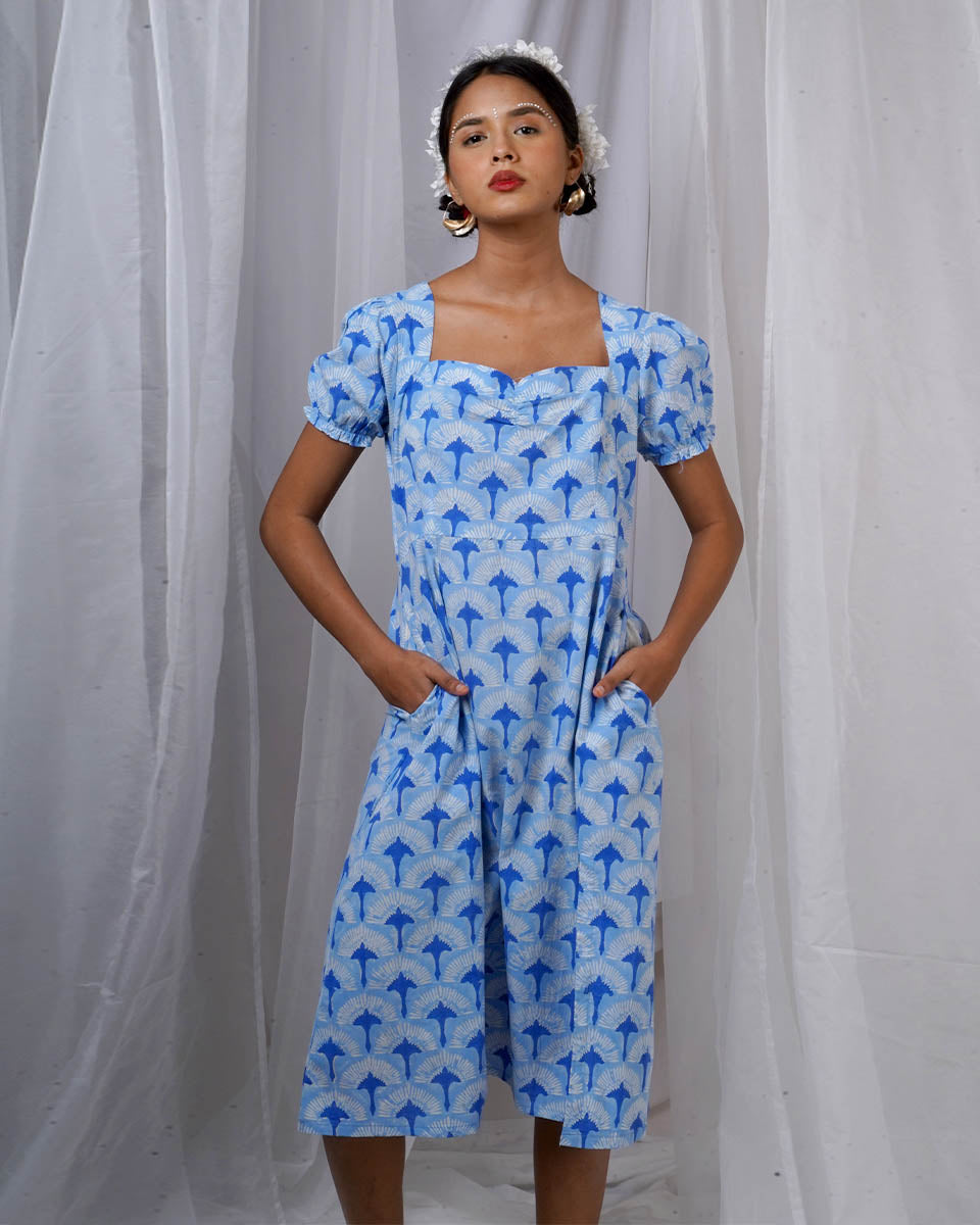 Ishani Blue Hand Block Printed Dress-BAD