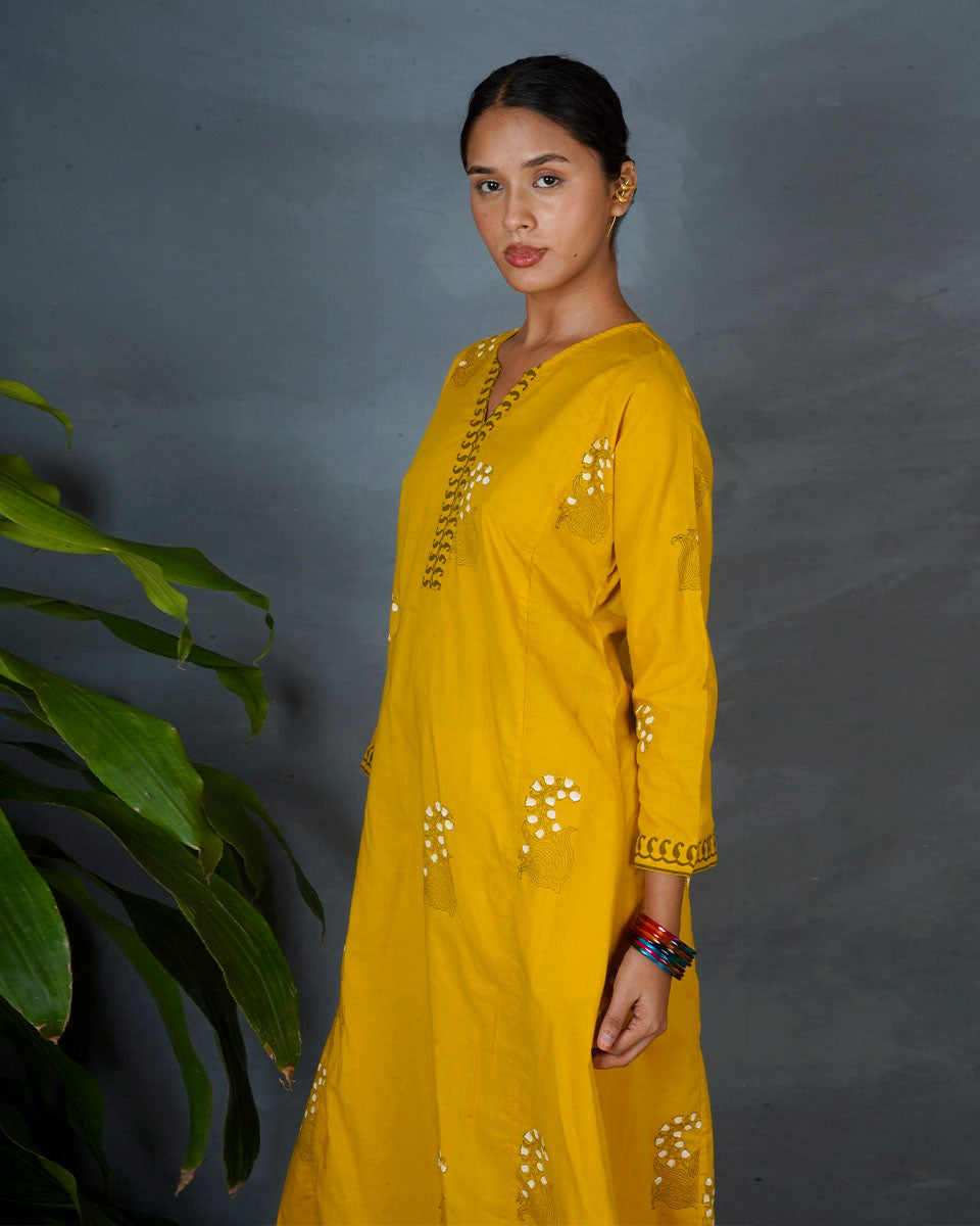 Kyra Yellow Hand Block Printed Kurta -MYA