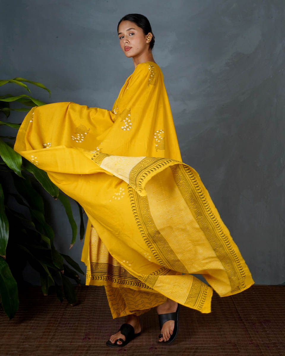 Avira Yellow Hand Block Printed Dupatta-MYA