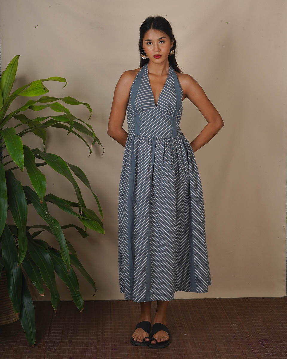 Lunar Hush Grey Block Printed Dress - BMS