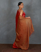 Glow On Red Handwoven Linen Saree - TARA