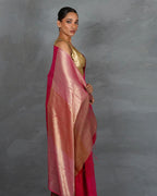 Inner Glow Red With Pink Handwoven Linen Saree - TARA
