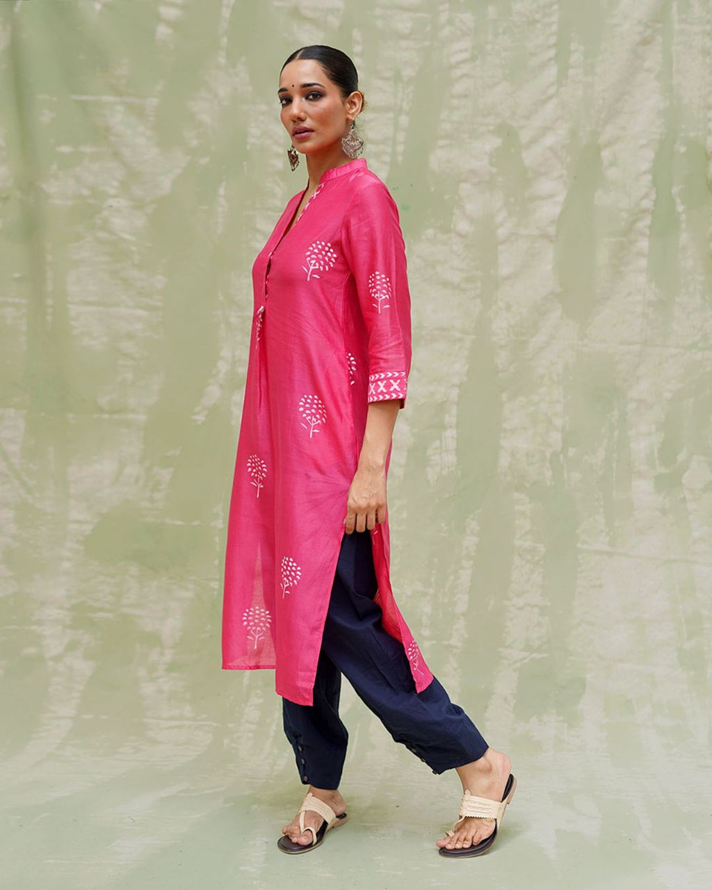 Rang Reet Pink Handblock Printed Chanderi Silk Kurti - CHD