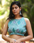 Dewy Daffodils Teal Green Block Printed Blouse - MMG
