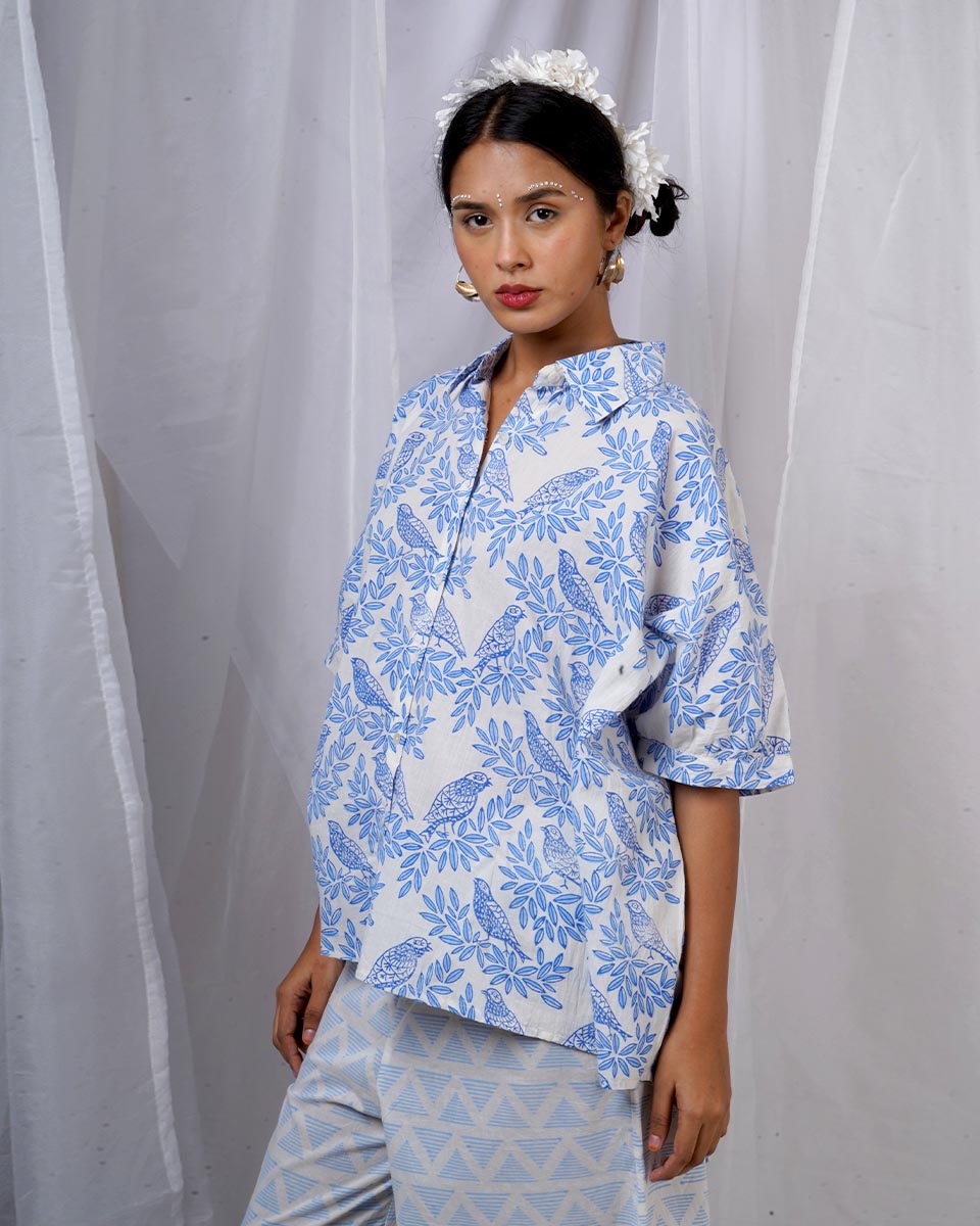Neelki Blue Hand Block Printed Top-BAD