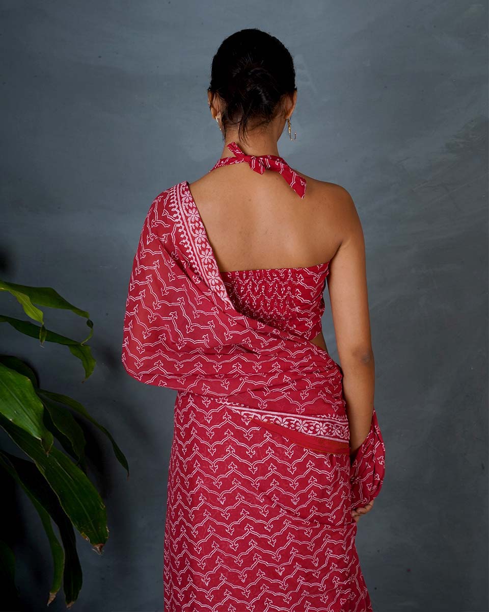 Roopika Red Hand Block Printed Saree-MYA