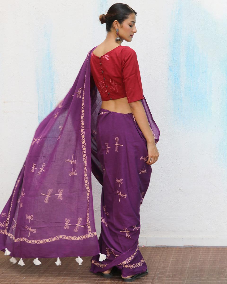 Shallot Handblockprinted Cotton Saree - Fmtm