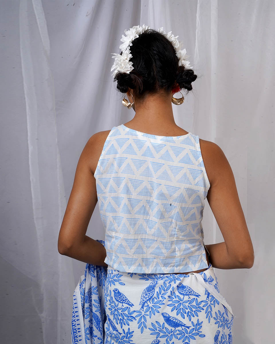 Pihu Ivory Hand Block Printed Blouse-BAD