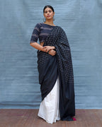 Monochrome Magic Black & White Handblock Print Cotton Saree - MIS