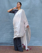 B&W Muse Black & White Handblock Print Cotton Saree - MIS
