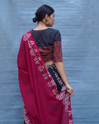 Damini Maroon With Black Handblock Printed Cotton Saree - Soil