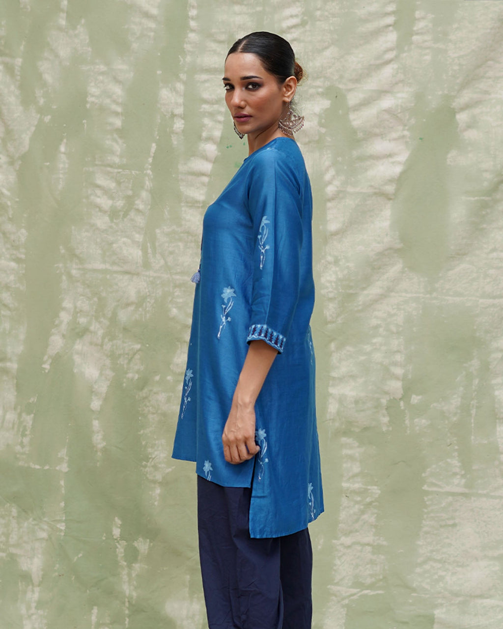 Aasmani Khwab Blue Handblock Printed Chanderi Silk Kurti - CHD