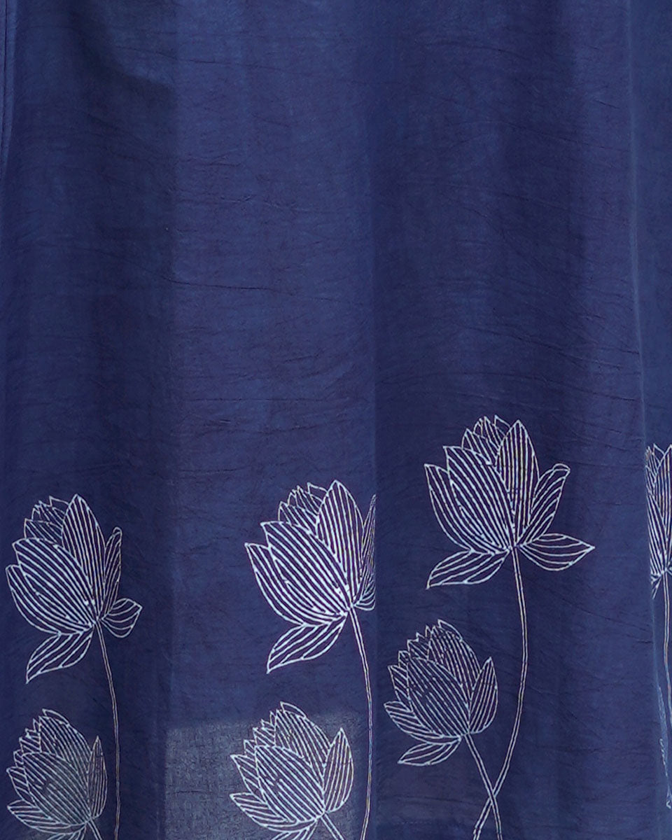 Asravi Blue Handblock Print Cotton Dress - INDI