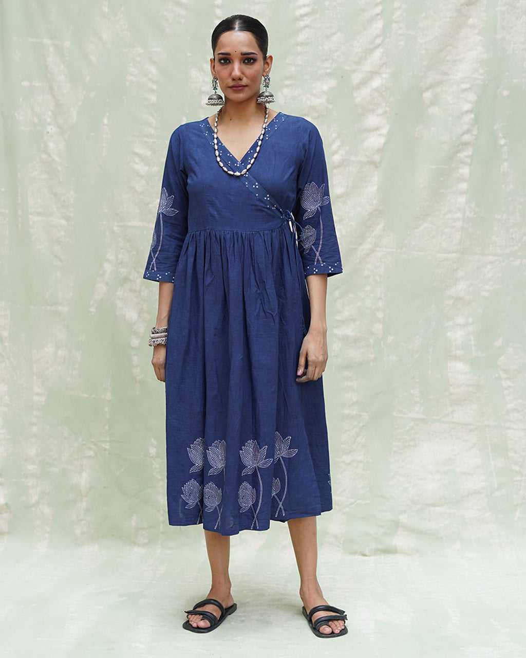 Aslekhi Blue Handblock Print Cotton Dress - INDI