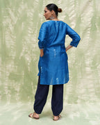 Aasmani Khwab Blue Handblock Printed Chanderi Silk Kurti - CHD