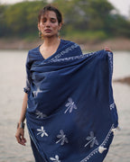 Urmi Blue Block printed Modal Silk Saree - Jaisal