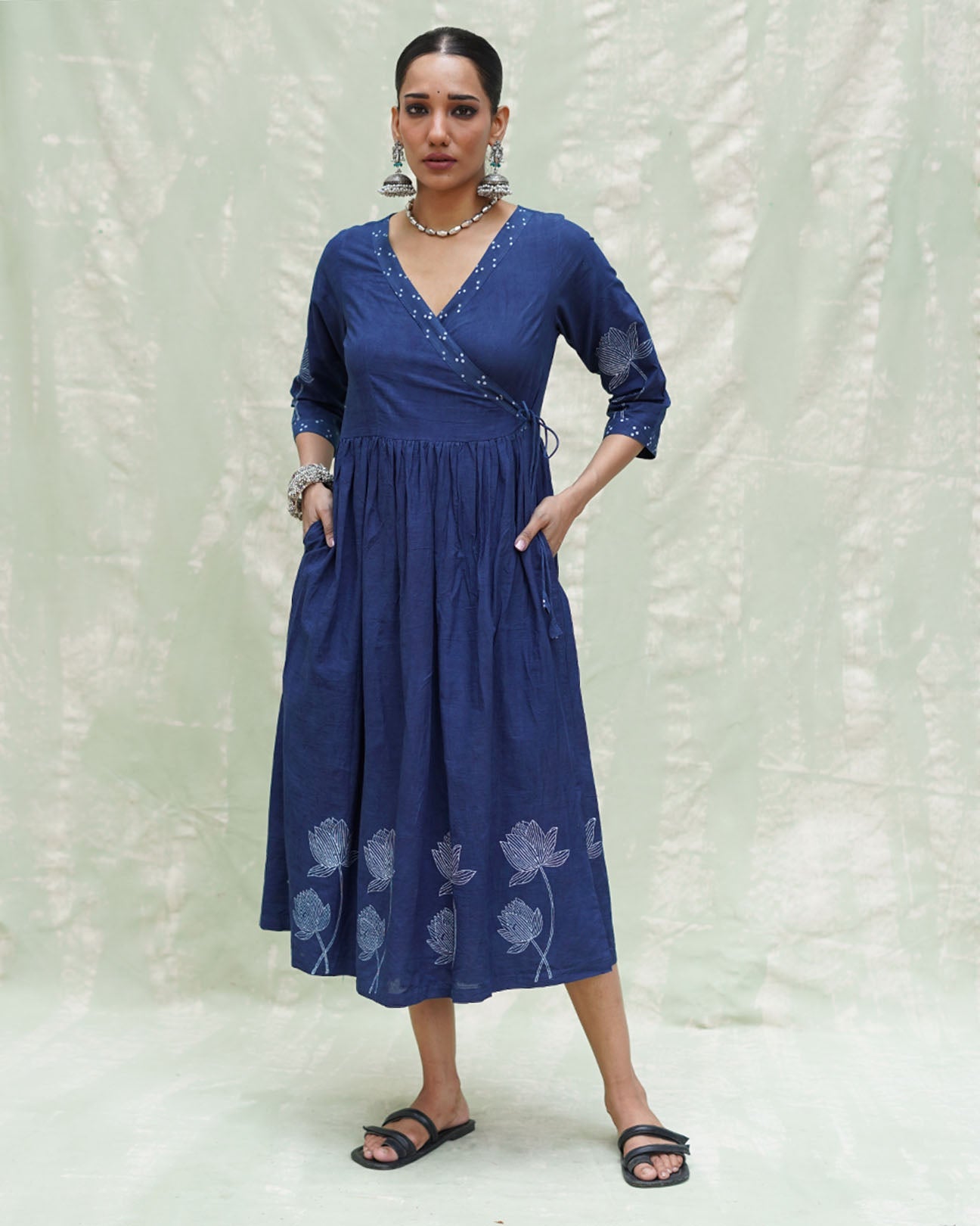 Aslekhi Blue Handblock Print Cotton Dress - INDI