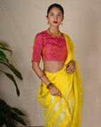Arunima Yellow Handwoven Linen Zari Saree - Eknoor