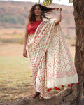 Dil Awara Ivory Hand block Printed Cotton Saree