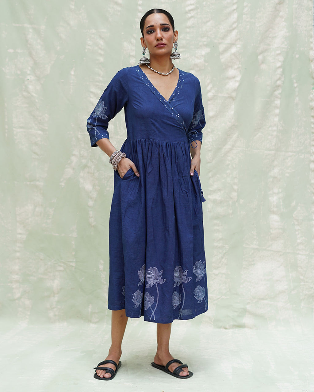 Aslekhi Blue Handblock Print Cotton Dress - INDI