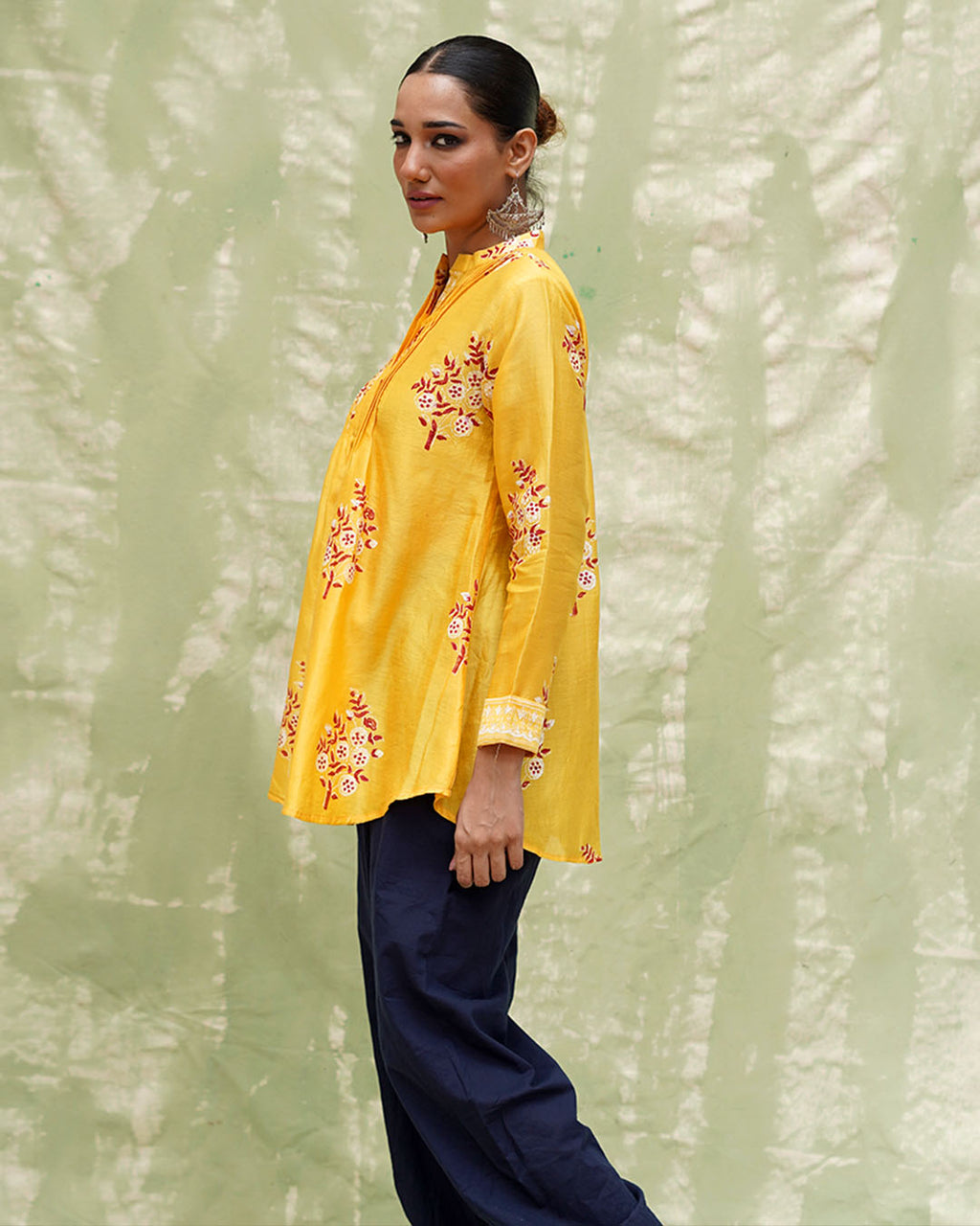 Kiran Si Tu Yellow Handblock Printed Chanderi Silk Kurti - CHD