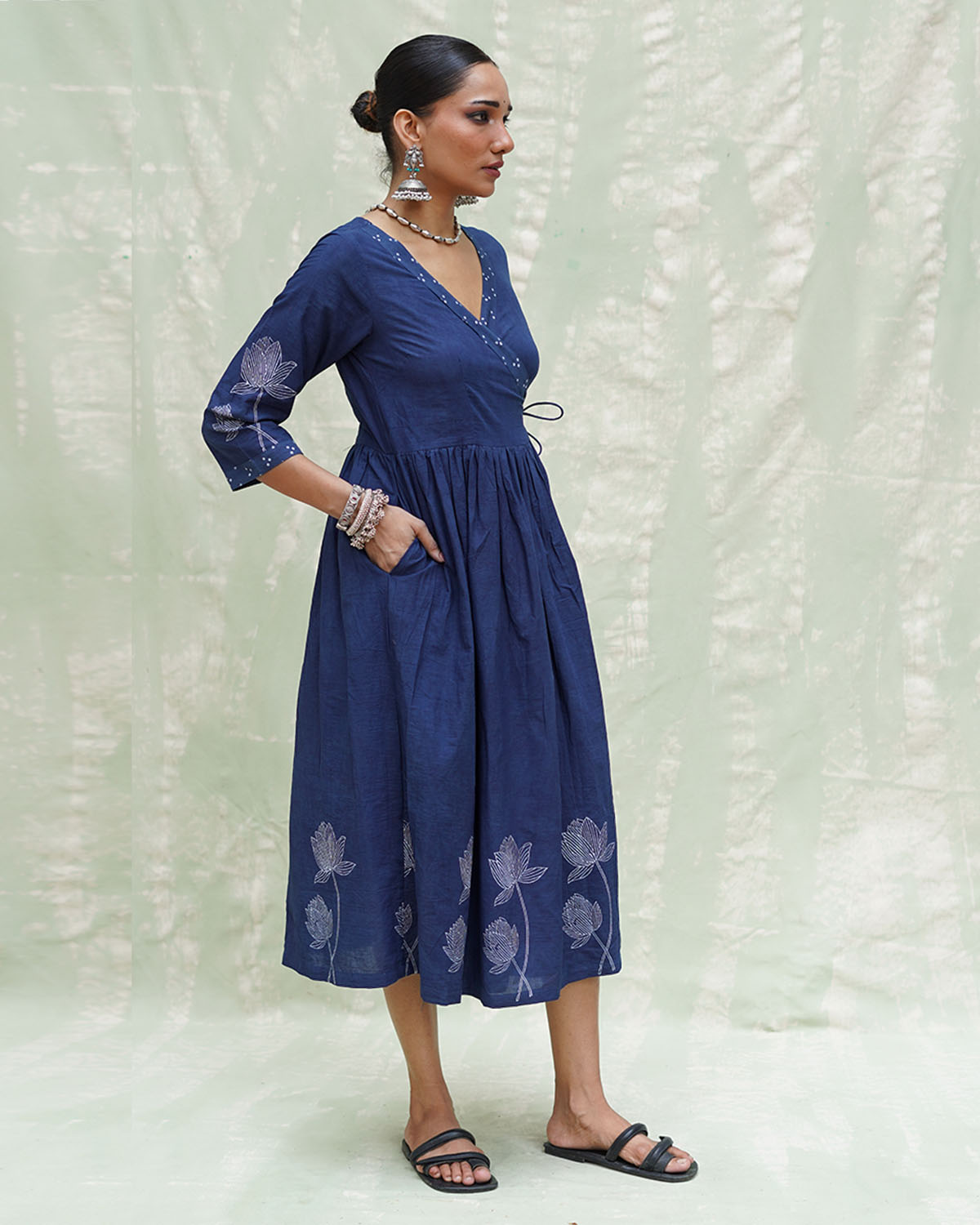 Aslekhi Blue Handblock Print Cotton Dress - INDI