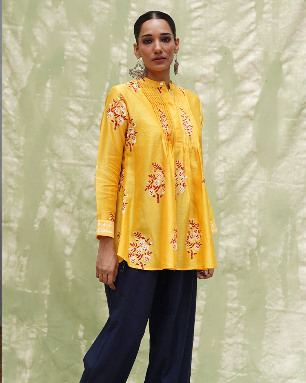 Kiran Si Tu Yellow Handblock Printed Chanderi Silk Kurti - CHD
