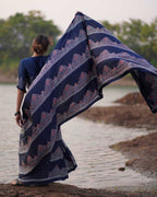 Elishat Black Block printed Modal Silk Saree - Jaisal