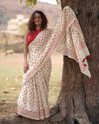 Dil Awara Ivory Hand block Printed Cotton Saree