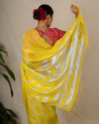 Arunima Yellow Handwoven Linen Zari Saree - Eknoor