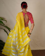 Arunima Yellow Handwoven Linen Zari Saree - Eknoor