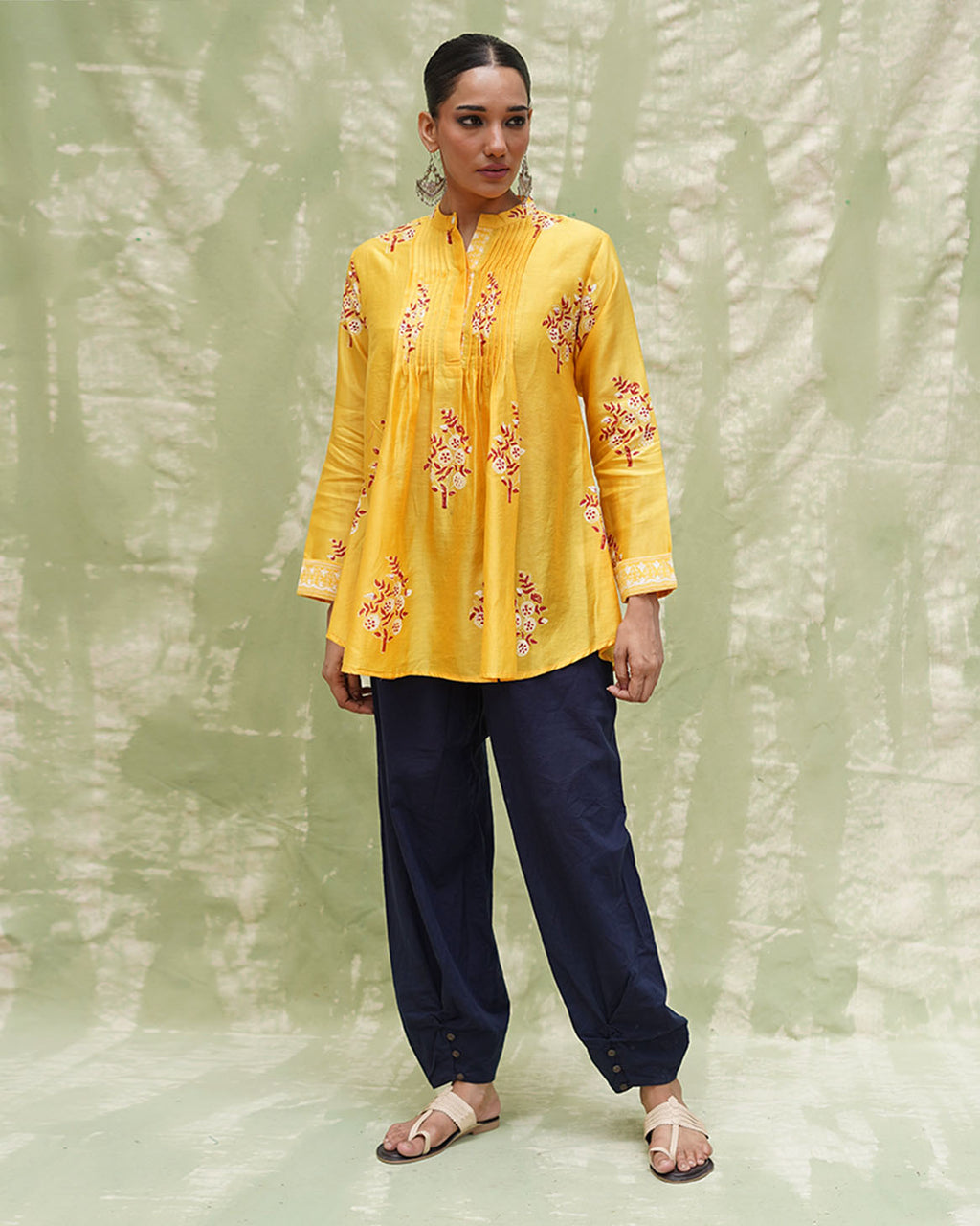 Kiran Si Tu Yellow Handblock Printed Chanderi Silk Kurti - CHD