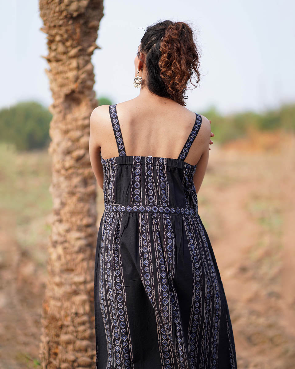 Soft Moonlight Blockprinted Cotton Dress-WWB