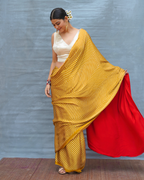 Calm Glide Yellow Handblock Print Modal Silk Saree - Flow