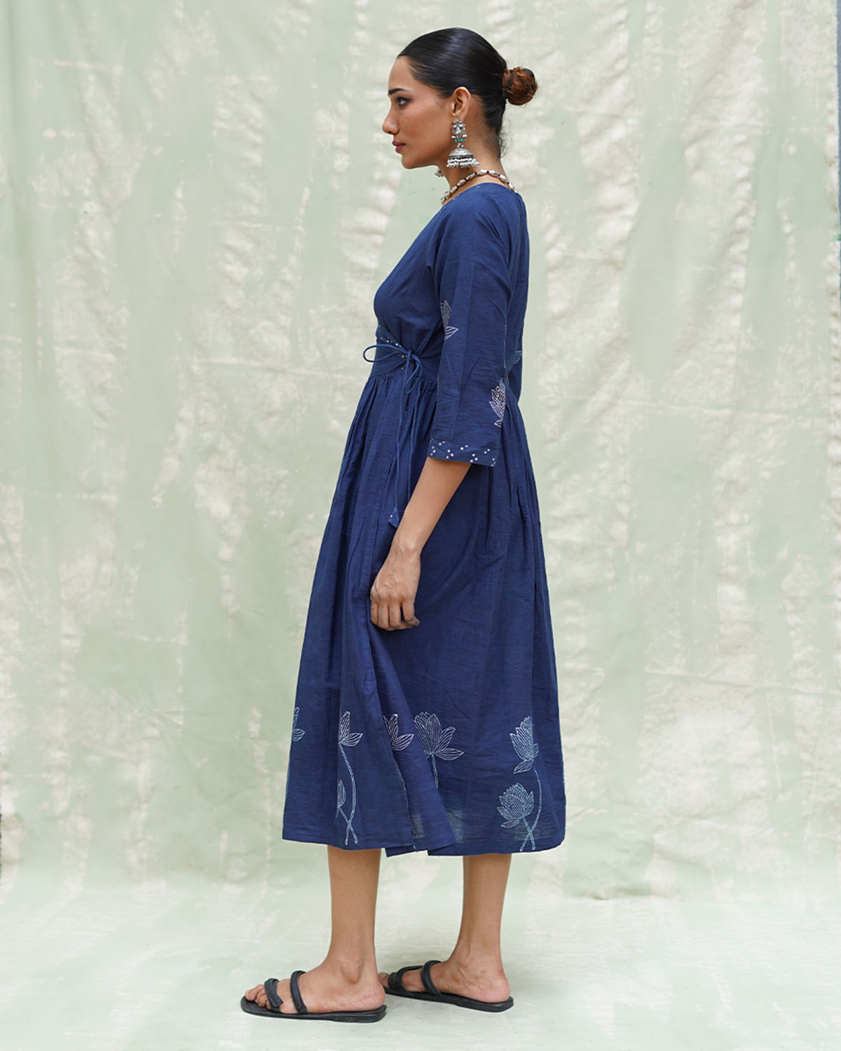 Aslekhi Blue Handblock Print Cotton Dress - INDI