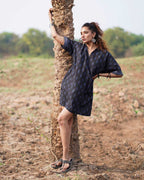 Swaying Silence Blockprinted Cotton Dress-WWB