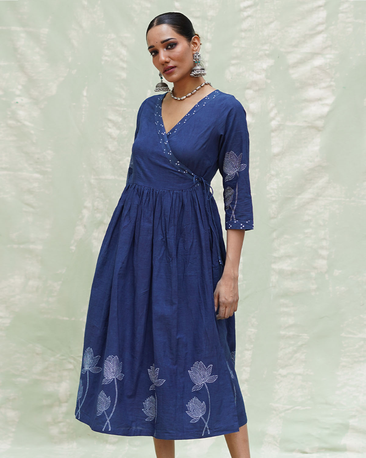 Aslekhi Blue Handblock Print Cotton Dress - INDI