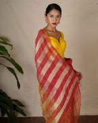 Jyotsna Maroon Handwoven Linen Zari Saree - Eknoor