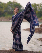 Elishat Black Block printed Modal Silk Saree - Jaisal