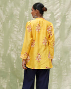 Kiran Si Tu Yellow Handblock Printed Chanderi Silk Kurti - CHD