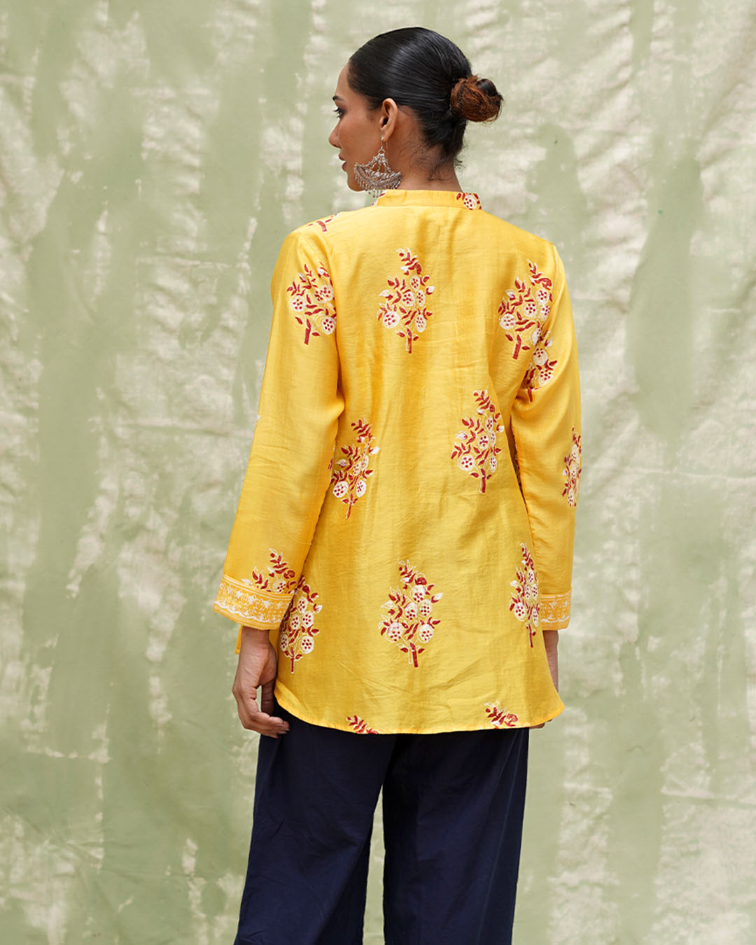 Kiran Si Tu Yellow Handblock Printed Chanderi Silk Kurti - CHD