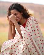 Dil Awara Ivory Hand block Printed Cotton Saree