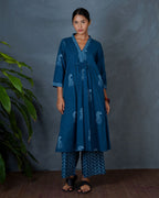 Abhrini Teal Green Hand Block Printed Kurta -MYA