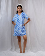 Ira Blue Hand Block Printed Dress-BAD