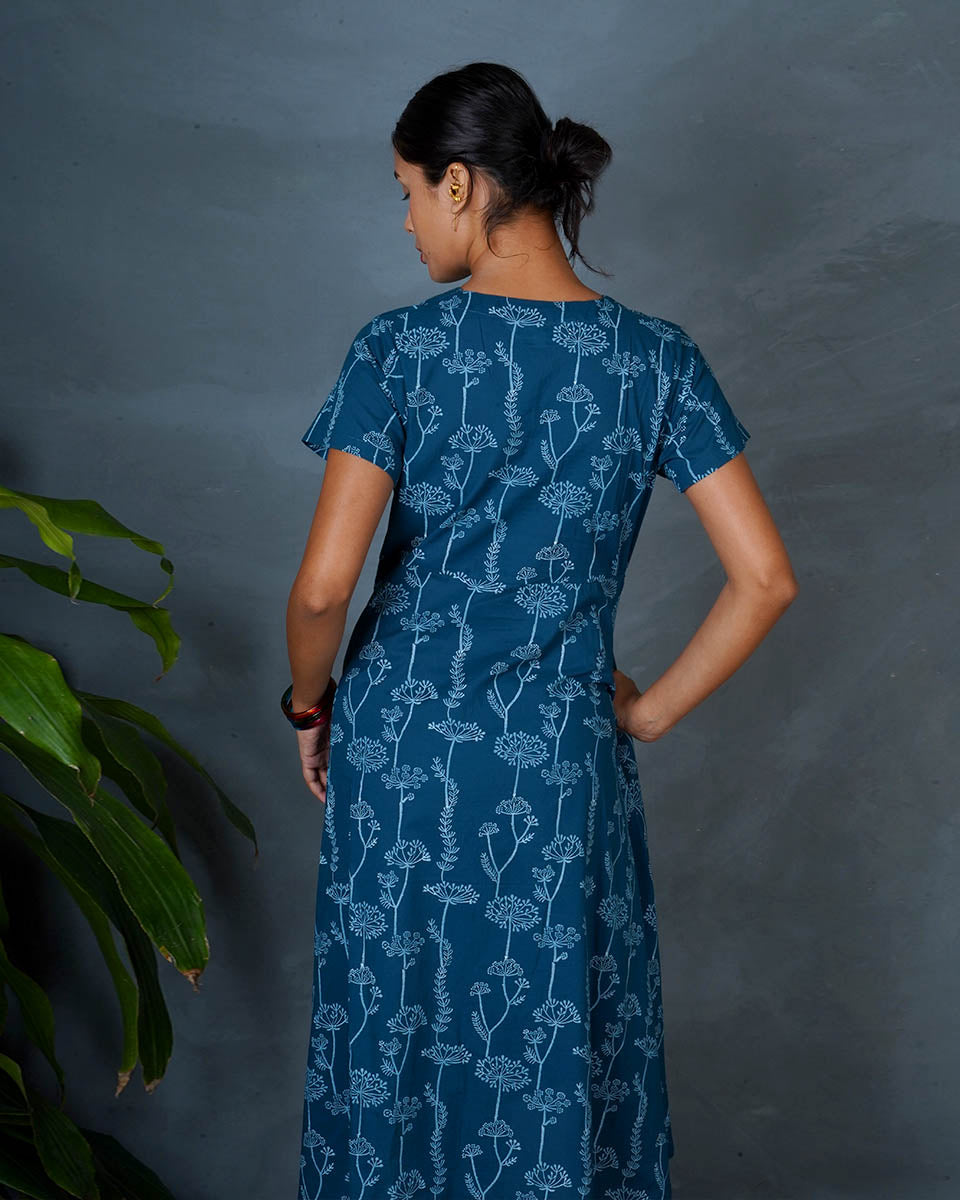 Charvi Teal Green Hand Block Printed Dress-MYA