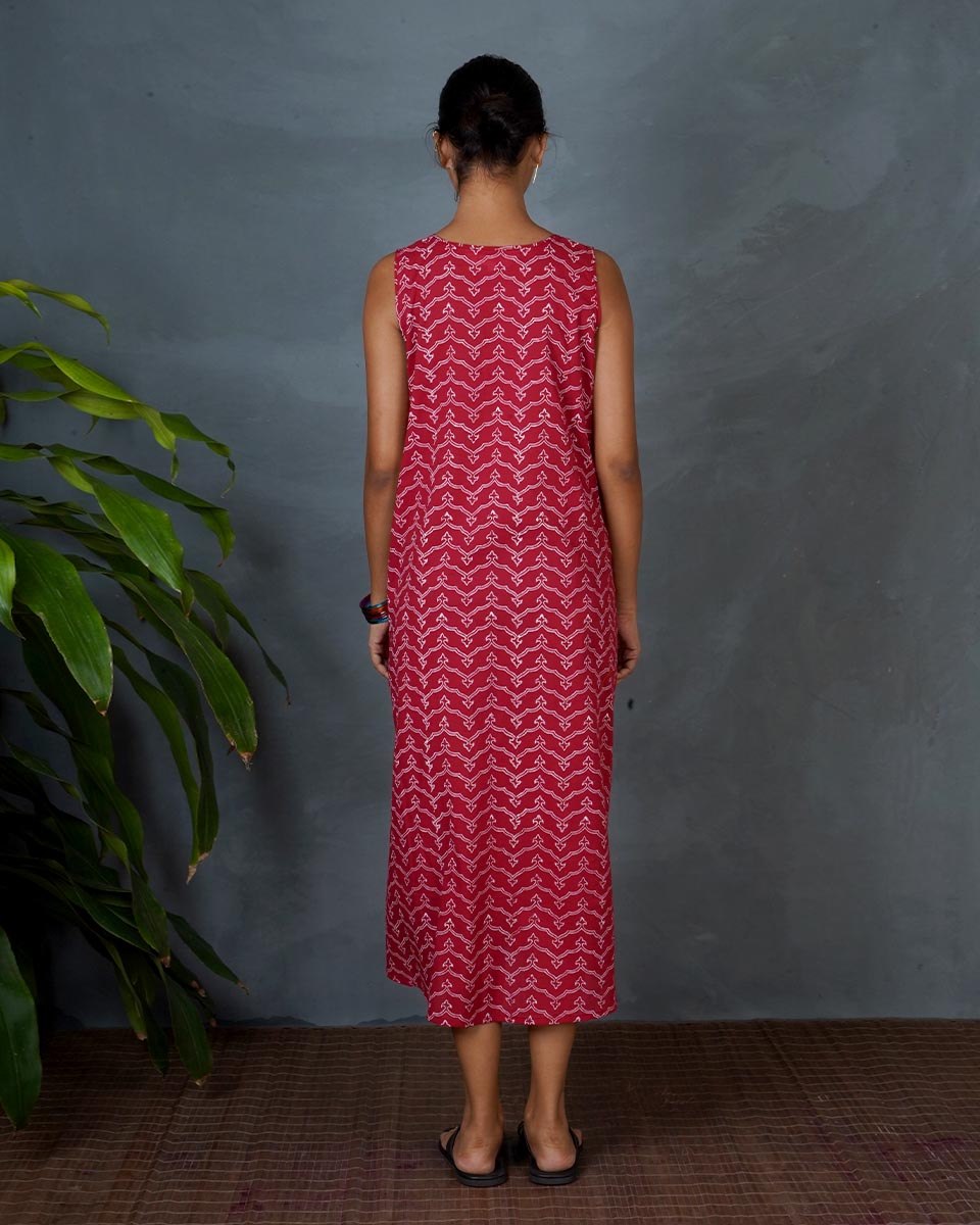Sparshika Red Hand Block Printed Dress-MYA