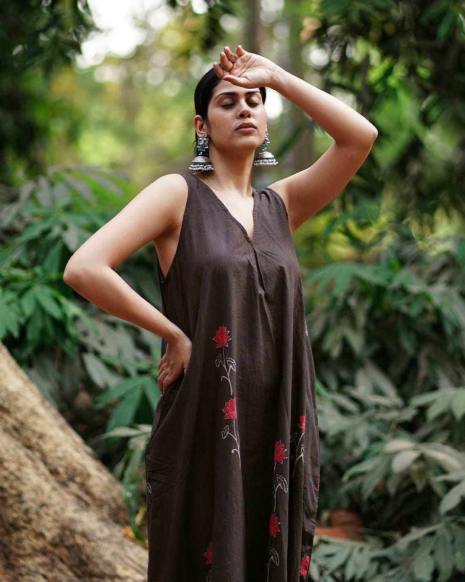 Suhani Brown Block Printed Cotton Dress - WW
