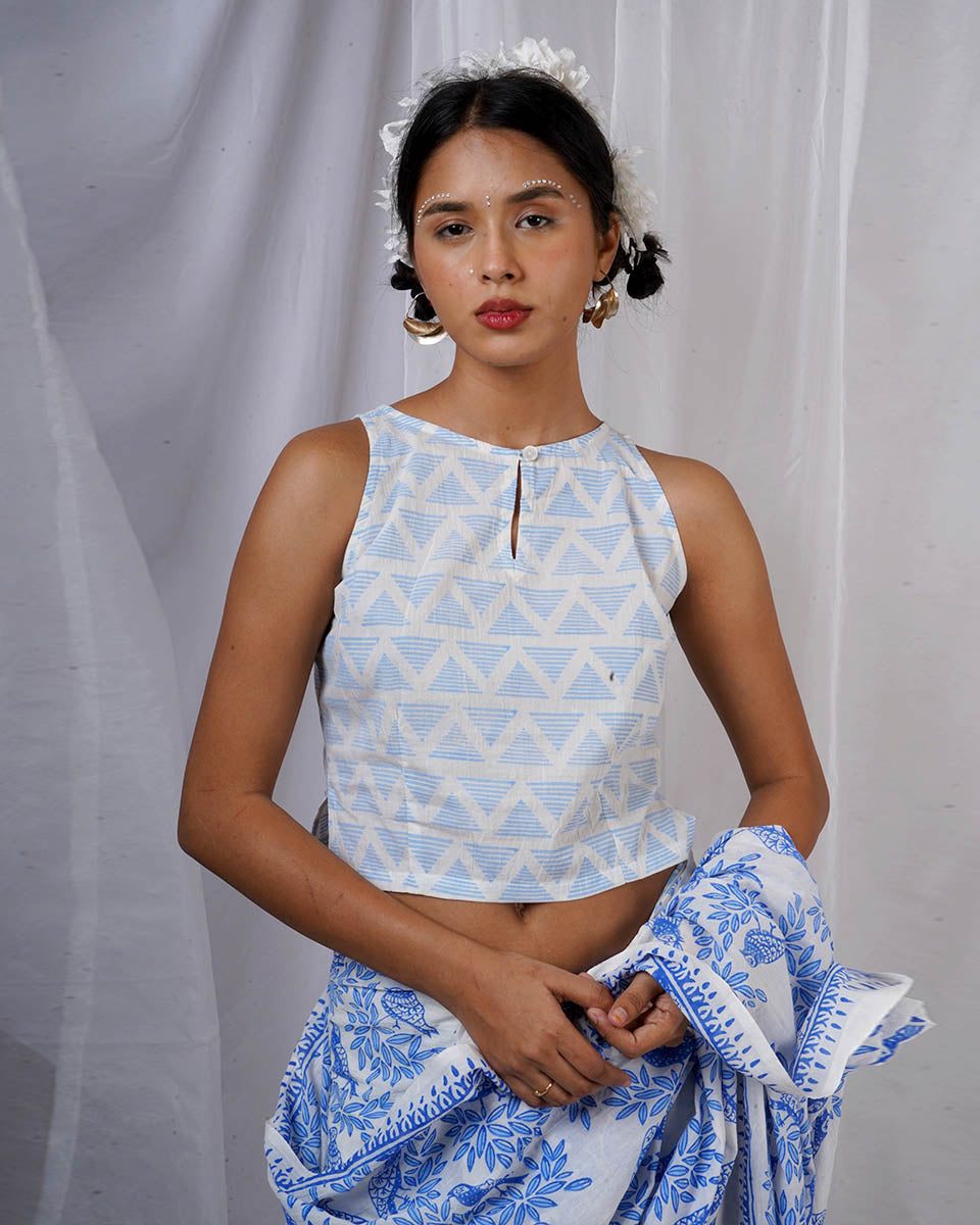 Pihu Ivory Hand Block Printed Blouse-BAD