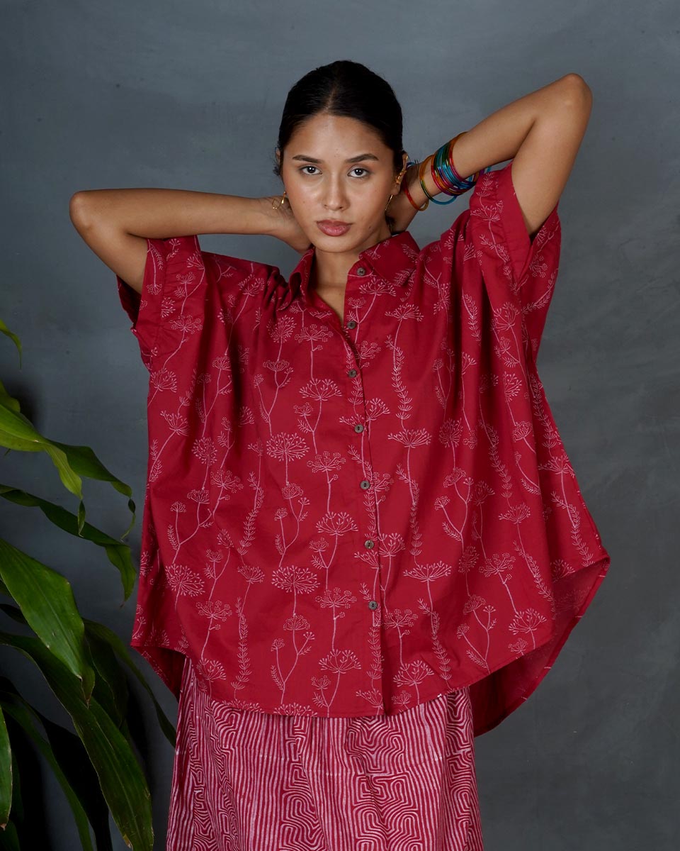 Myra Red Hand Block Printed Top-MYA
